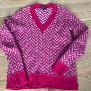 rag & bone pink and White Chevron wool V-Neck Sweater